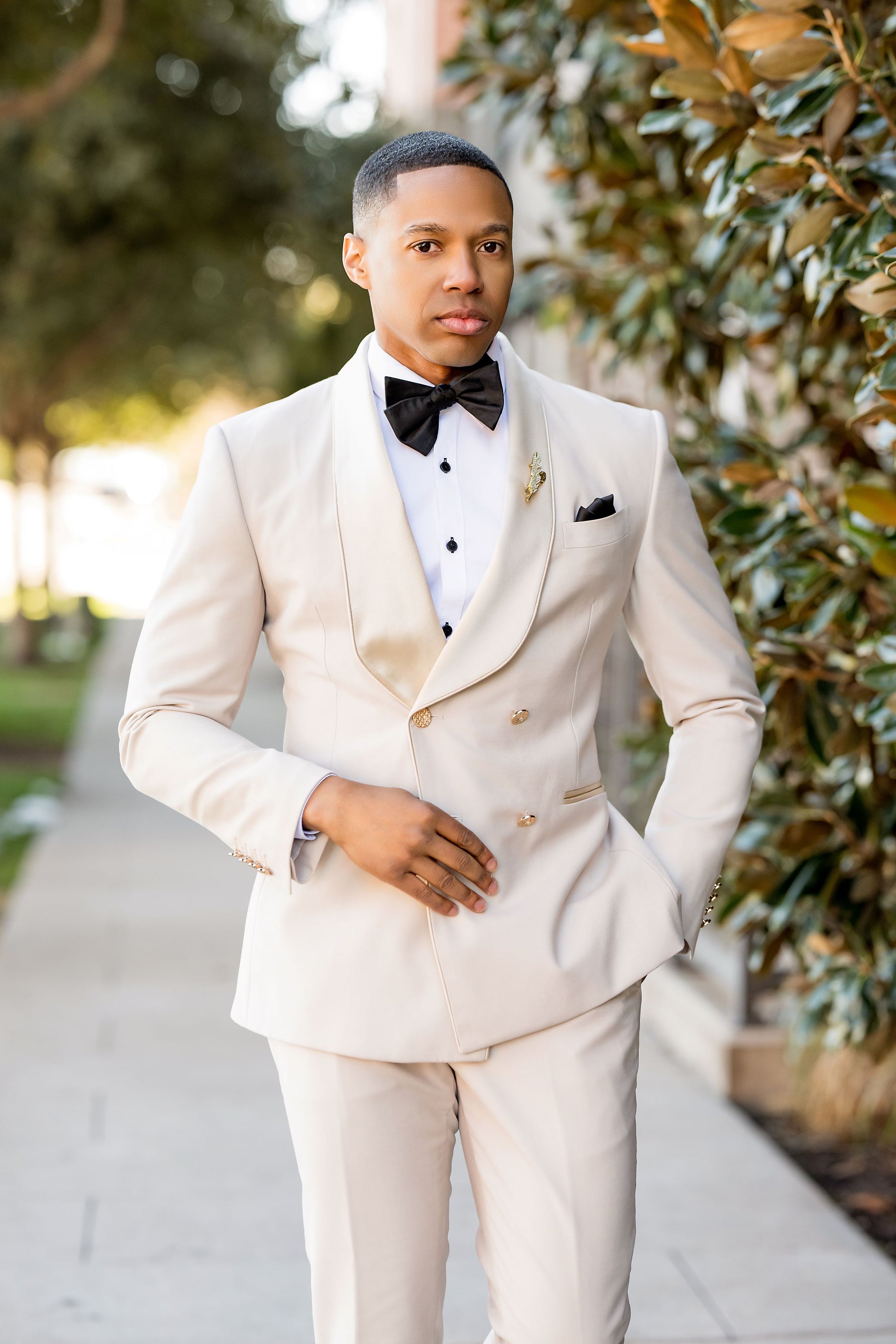 champagne dress and tuxedo Bride in a Champagne Gown, Groom in a Black Tuxedo for Reception