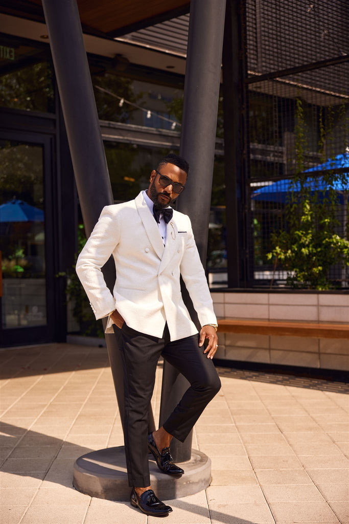 Custom Tailored Off White Double Breasted Shawl Lapel - Tuxedo - Eaden Myles