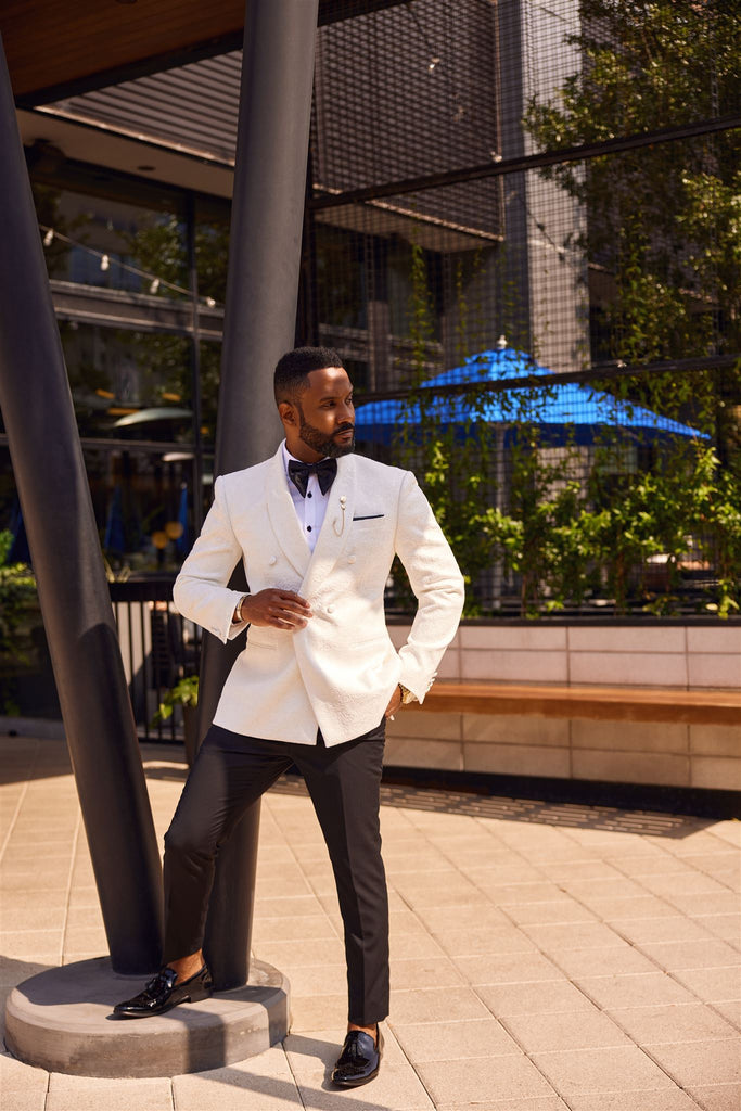 Custom Tailored Off White Double Breasted Shawl Lapel - Tuxedo - Eaden Myles