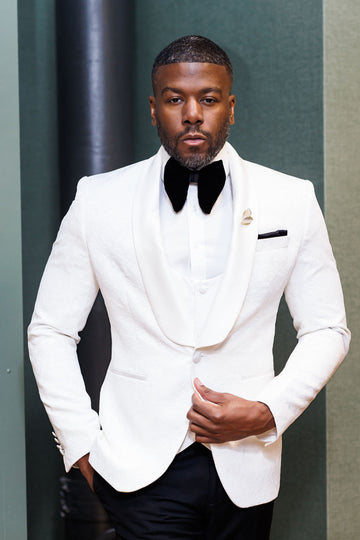 Grand Occasion  - Custom 3 Piece Tuxedo - White on White - Eaden Myles