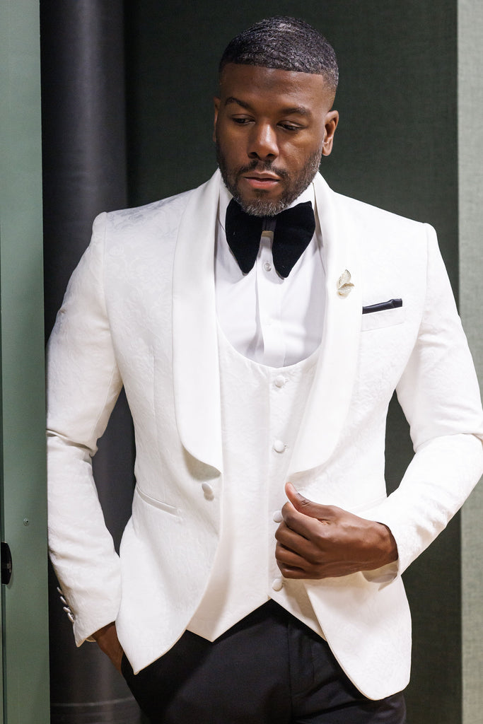 Grand Occasion  - Custom 3 Piece Tuxedo - White on White - Eaden Myles