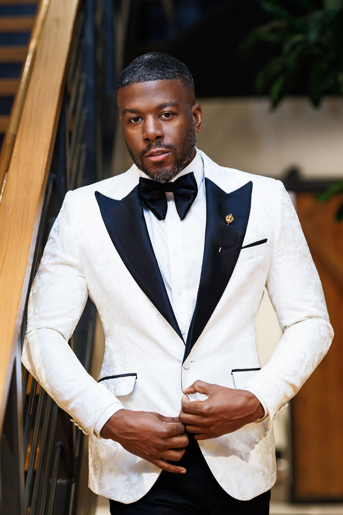 Formally Fly Custom  - 2 Piece Tuxedo - Off White Brocade - Eaden Myles