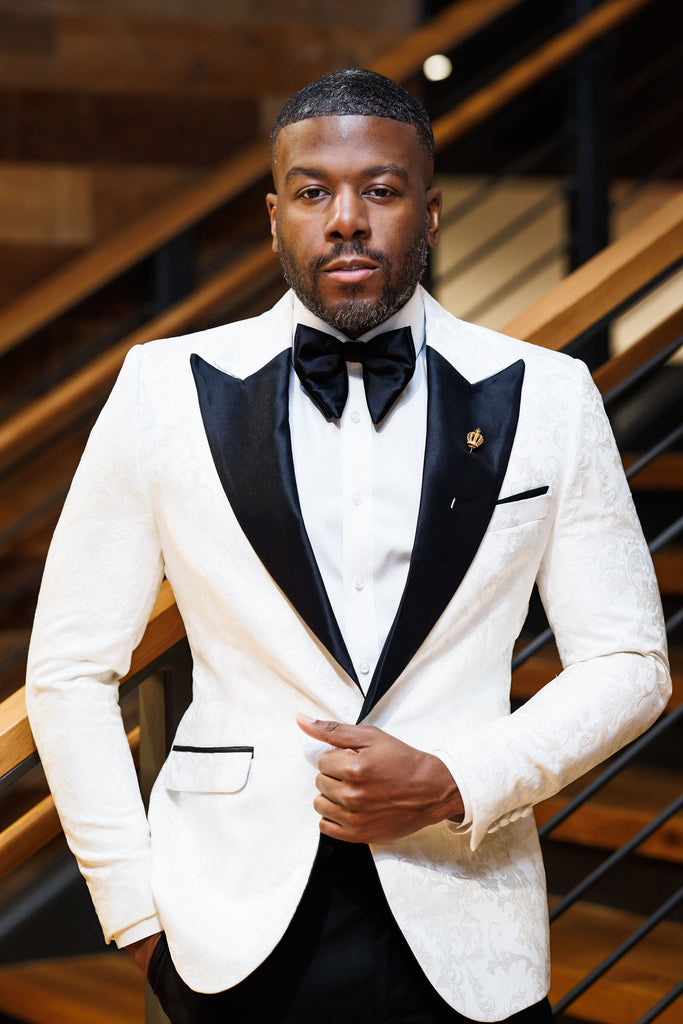 Formally Fly Custom  - 2 Piece Tuxedo - Off White Brocade - Eaden Myles