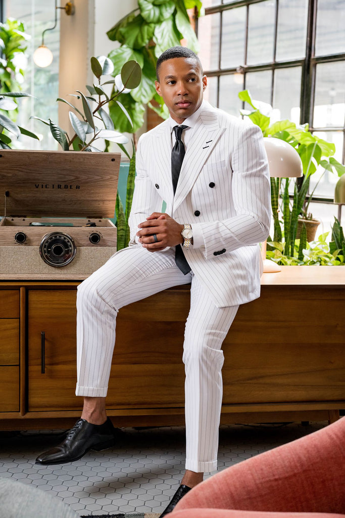 White Pinstripe - Tailored Fit 2 Piece Suit - Custom - Eaden Myles