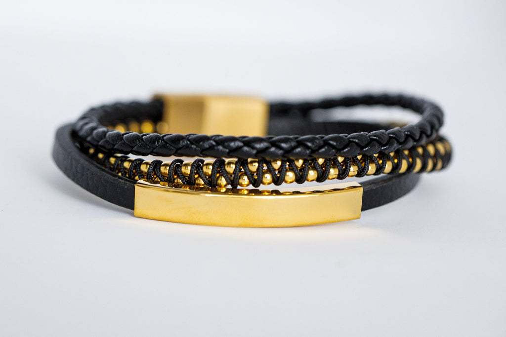 Black/Gold - Braided Leather Bracelet - Eaden Myles