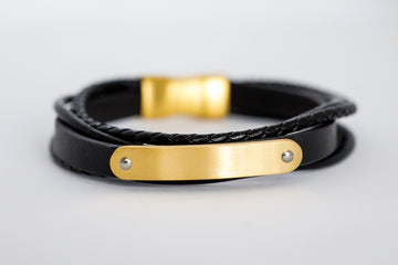 Black/Gold - Strap Leather Bracelet - Eaden Myles