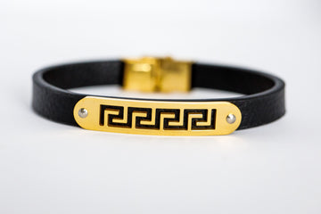 Black/Gold - Strap Leather Bracelet - Eaden Myles