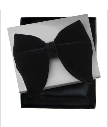 Black Oversized Butterfly Bowtie in Velvet - A luxurious and bold accessory for formal wear.