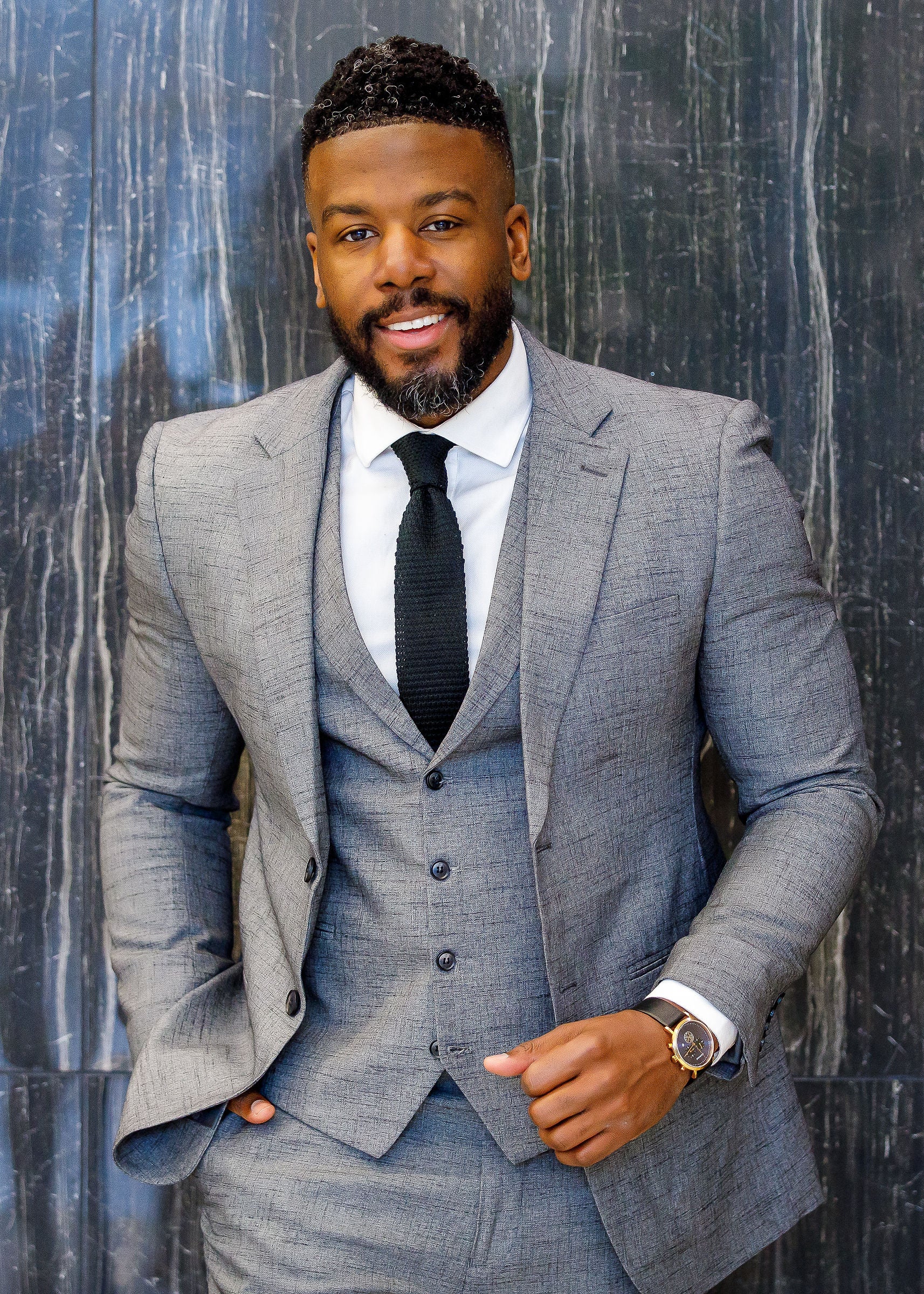 Ash Grey Black Spec Piece Suit - Main Image