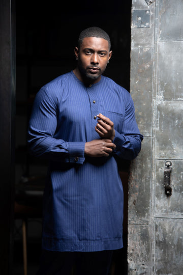 Crowned King Kaftan - Blue Pinstripe - Ohene 2.2  - Executive - Eaden Myles