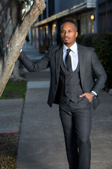 Black Tweed Texture 3 Piece Suit - Eaden Myles