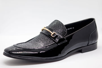 Patent Leather Bit Loafer - W/ Gold Buckle  - Black - Eaden Myles
