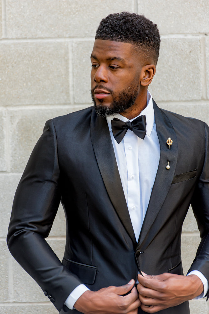 Jet Black Shine – 2 Piece Shawl Collar Tuxedo - Eaden Myles