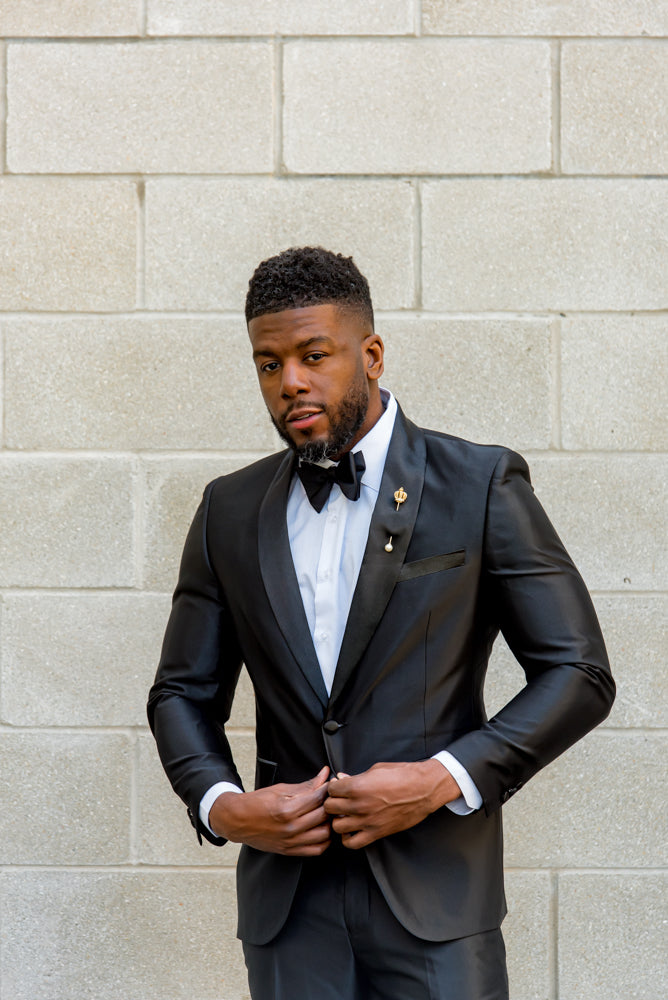 Jet Black Shine – 2 Piece Shawl Collar Tuxedo - Eaden Myles