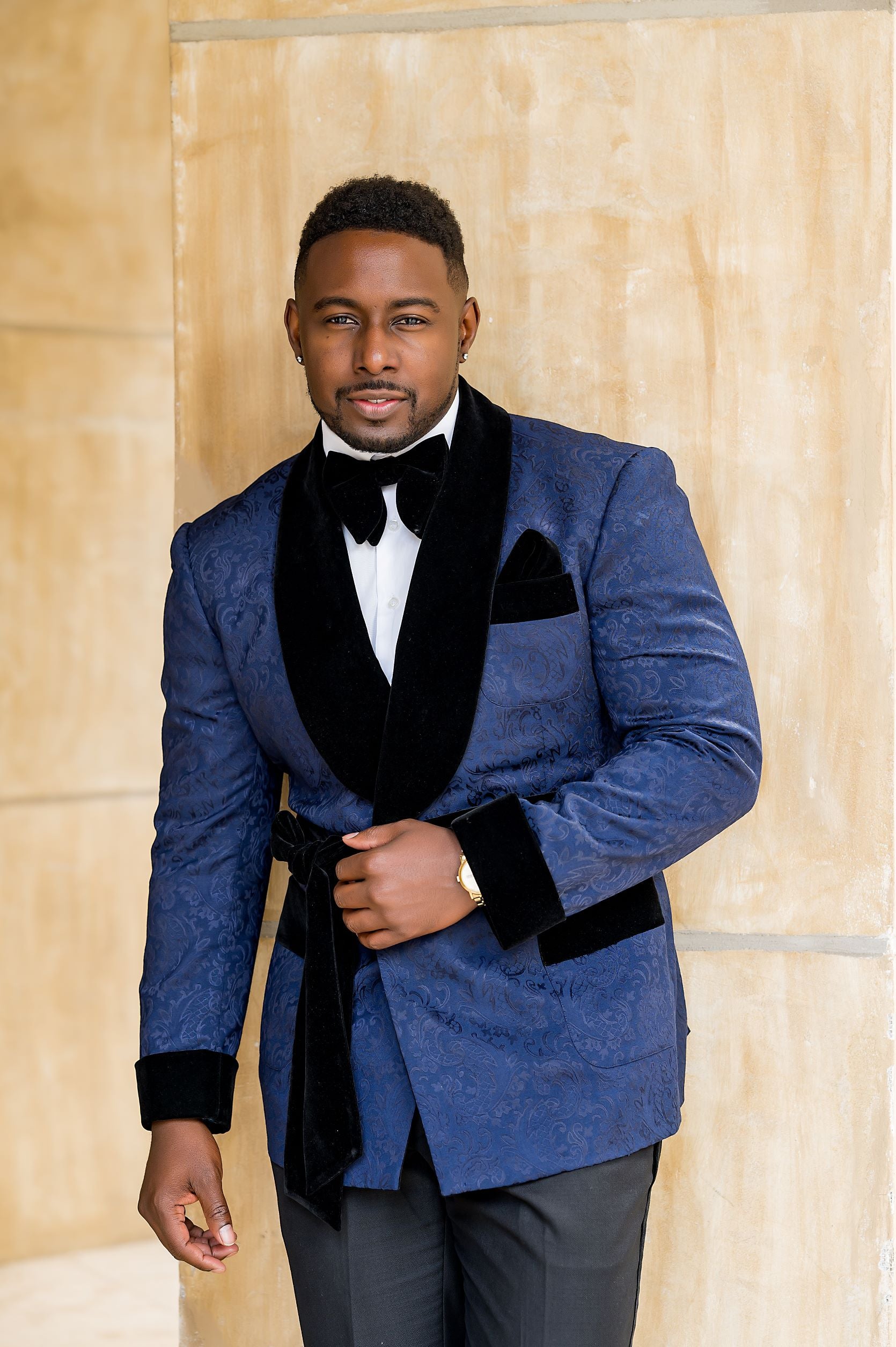 Tuxedo Blue Suit Brown Belt CUSTOM TAILORED TUXEDO  Eaden Myles