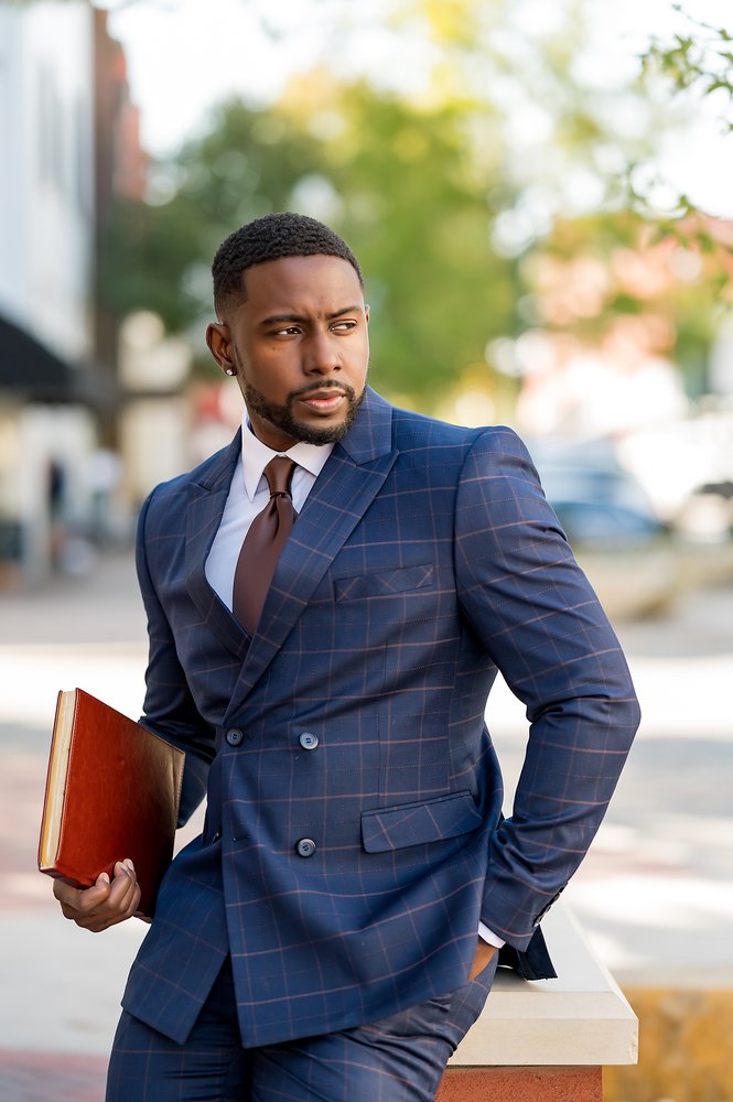 Navy Blue Window Pane Double Breasted Suit - Eaden Myles