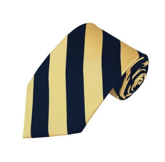 Printed Tie  - Navy & Gold  - Stripe Pattern - Eaden Myles