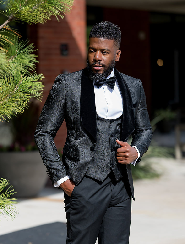 black paisley brocade tuxedo