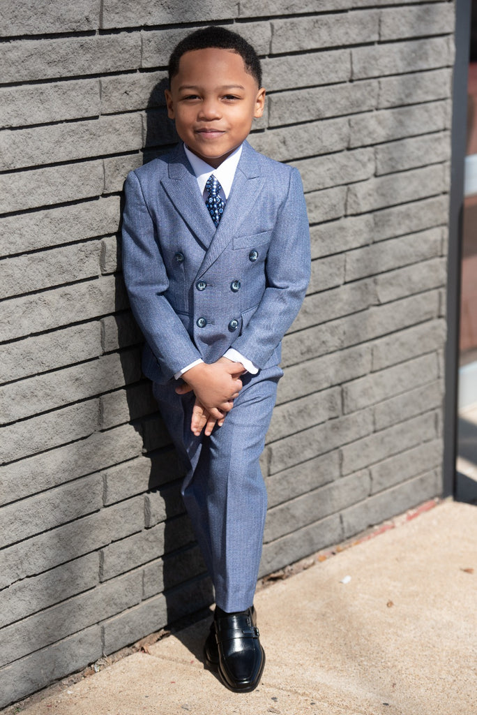 Boys 3 Piece Sky Blue - Double Breasted Suit - Eaden Myles