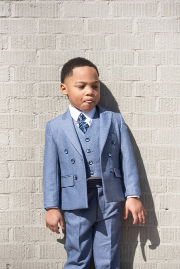 Boys 3 Piece Sky Blue - Double Breasted Suit - Eaden Myles