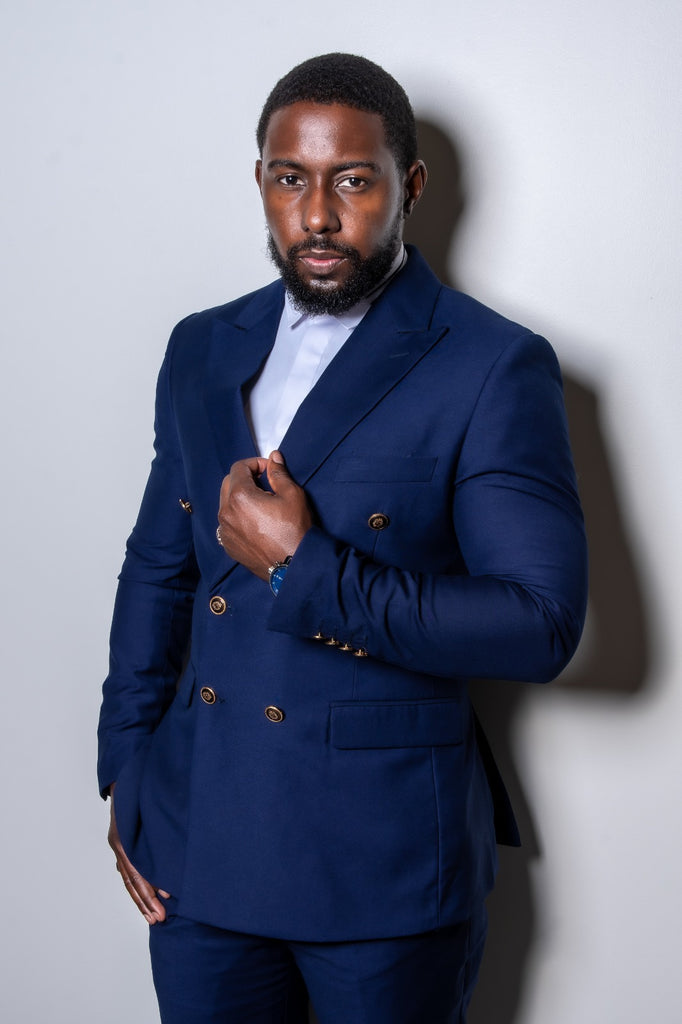 Navy Blue - 2 Piece Double Breast Suit w/ Gold Buttons - Eaden Myles
