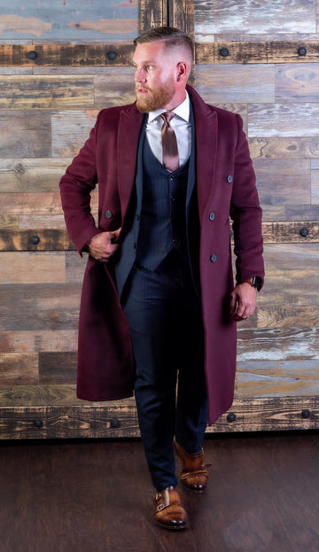 Double Breast Overcoat - Red Wine - Eaden Myles