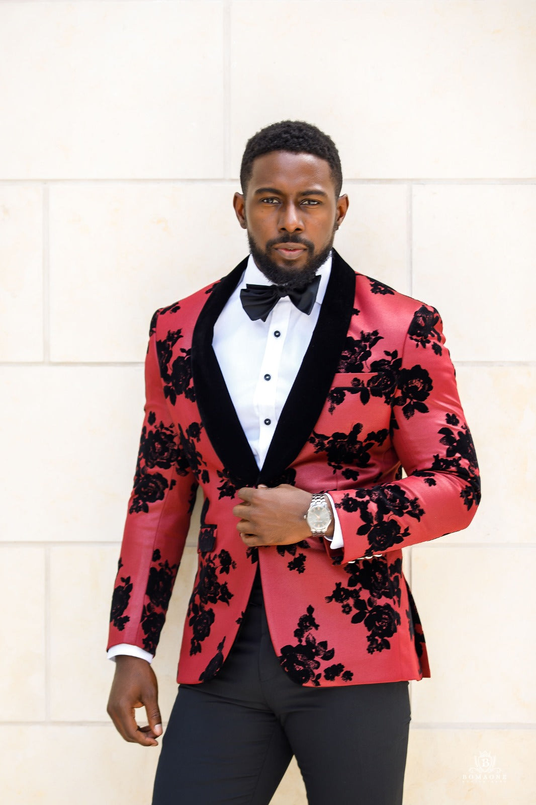 Crimson Red Velvet Embroidered Dinner Jacket