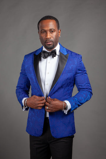 Royal Blue Jacquard Dinner Jacket - Eaden Myles