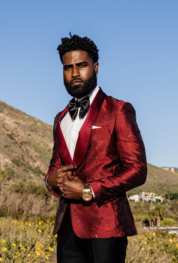 Maroon Red Brocade Dinner Jacket - Eaden Myles