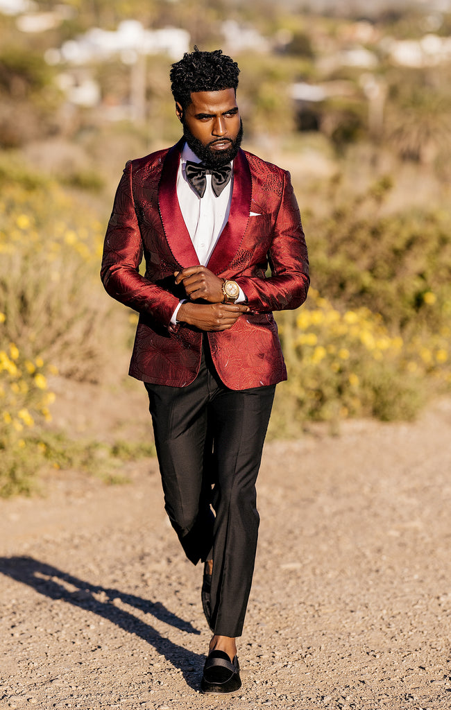 Maroon Red Brocade Dinner Jacket - Eaden Myles