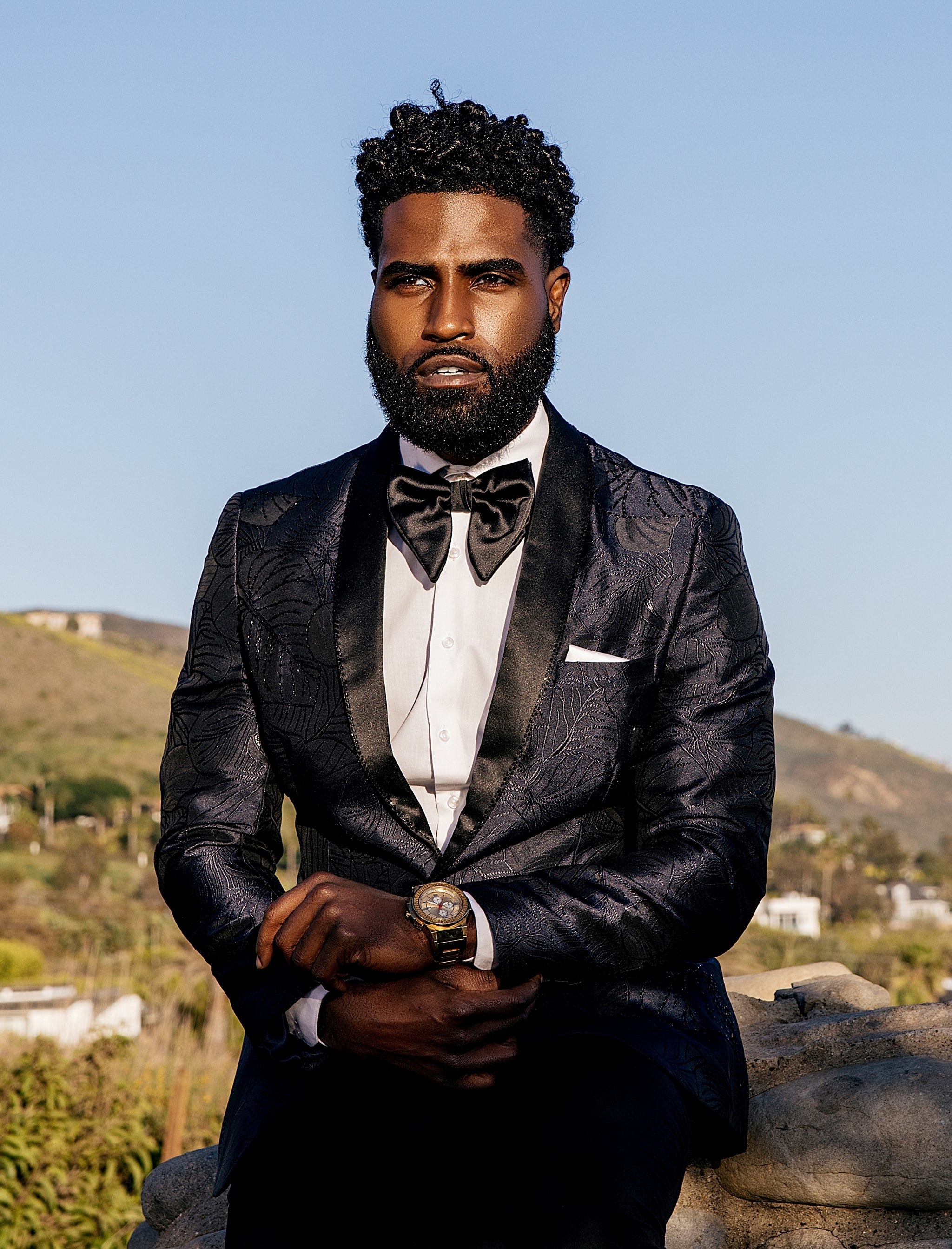 Navy Blue Brocade Dinner Jacket – Eaden Myles - Main Image