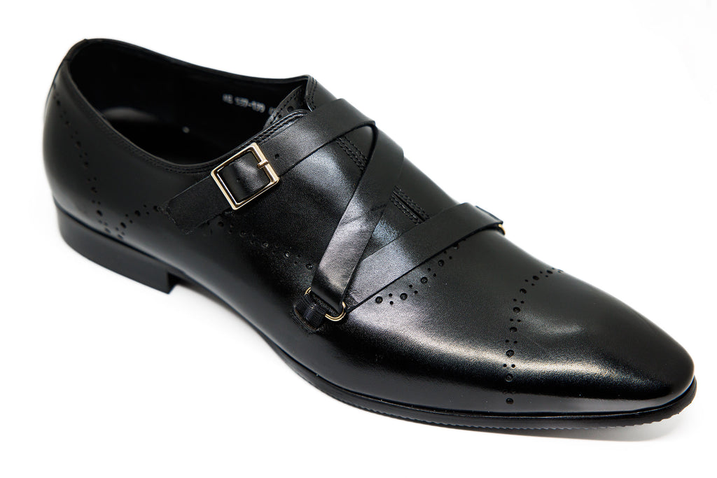 Criss Cross Monk Strap Black Shoes