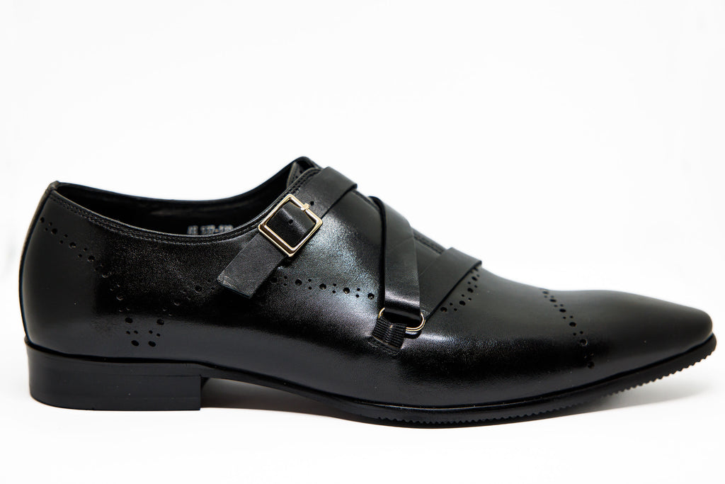Criss Cross Monk Strap Black Shoes