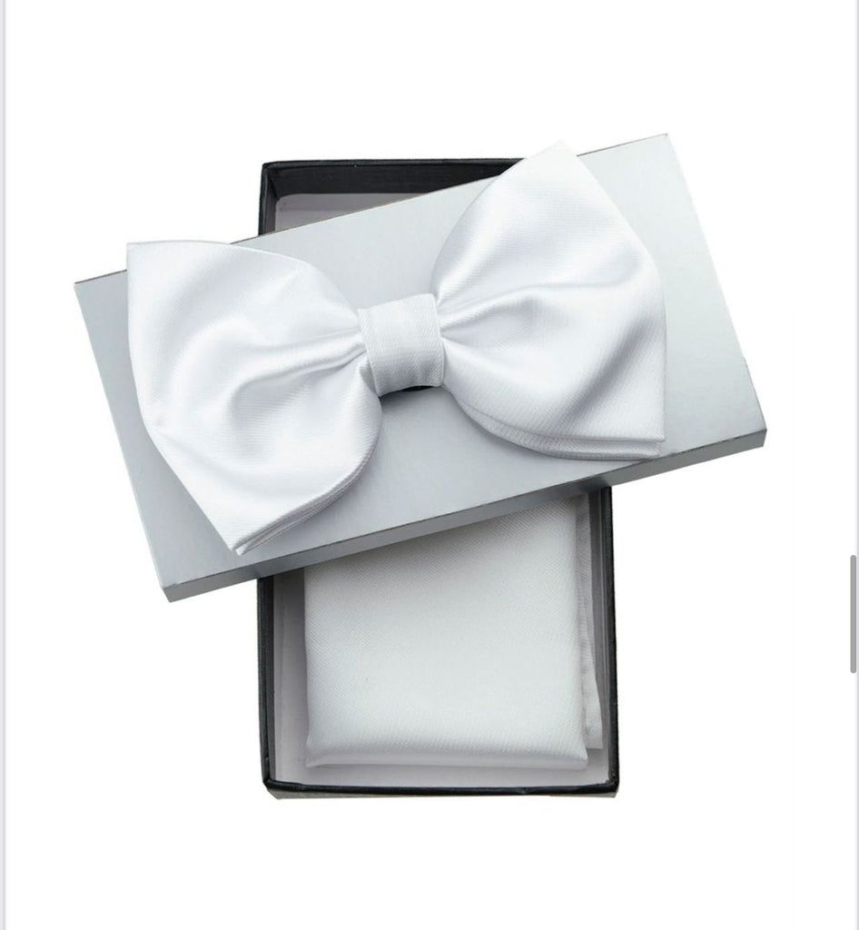 White Standard Butterfly Bowtie - Satin - Eaden Myles